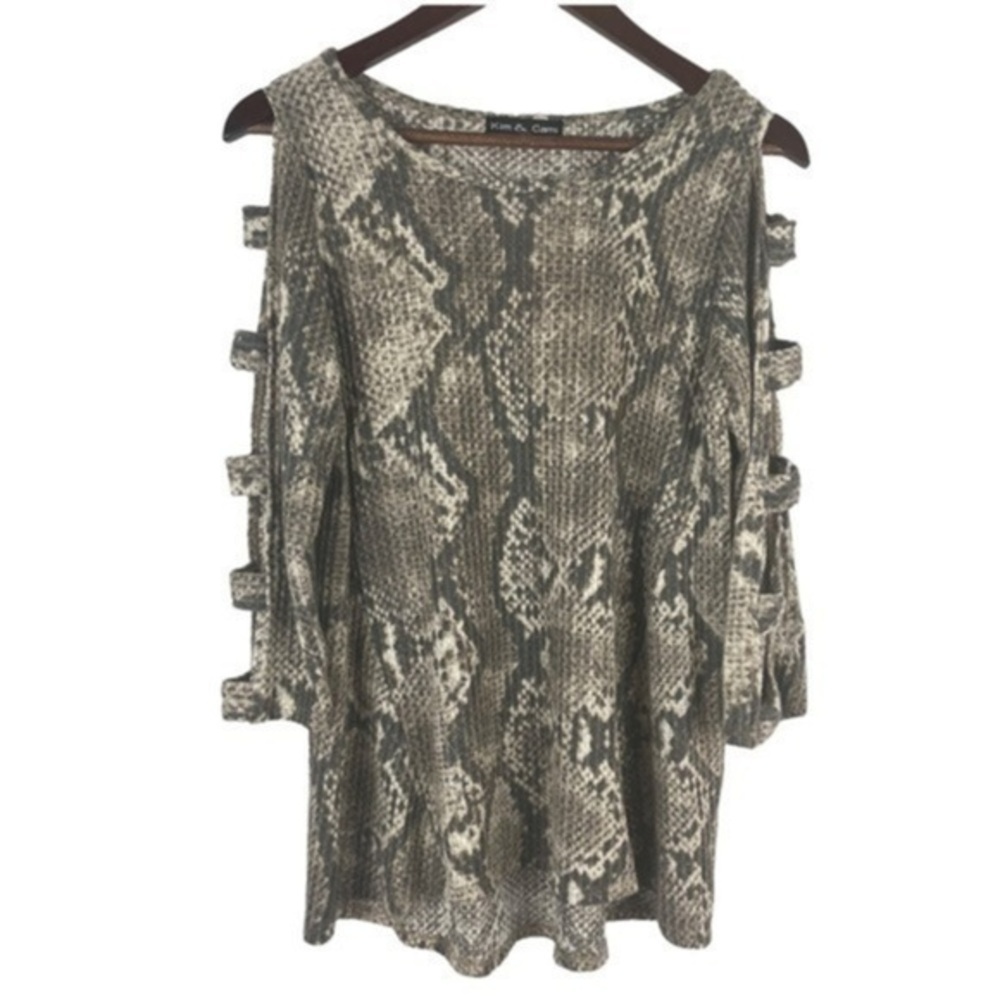 Kim and Cami Brown Snake Print Ladder Sleeve Top Small